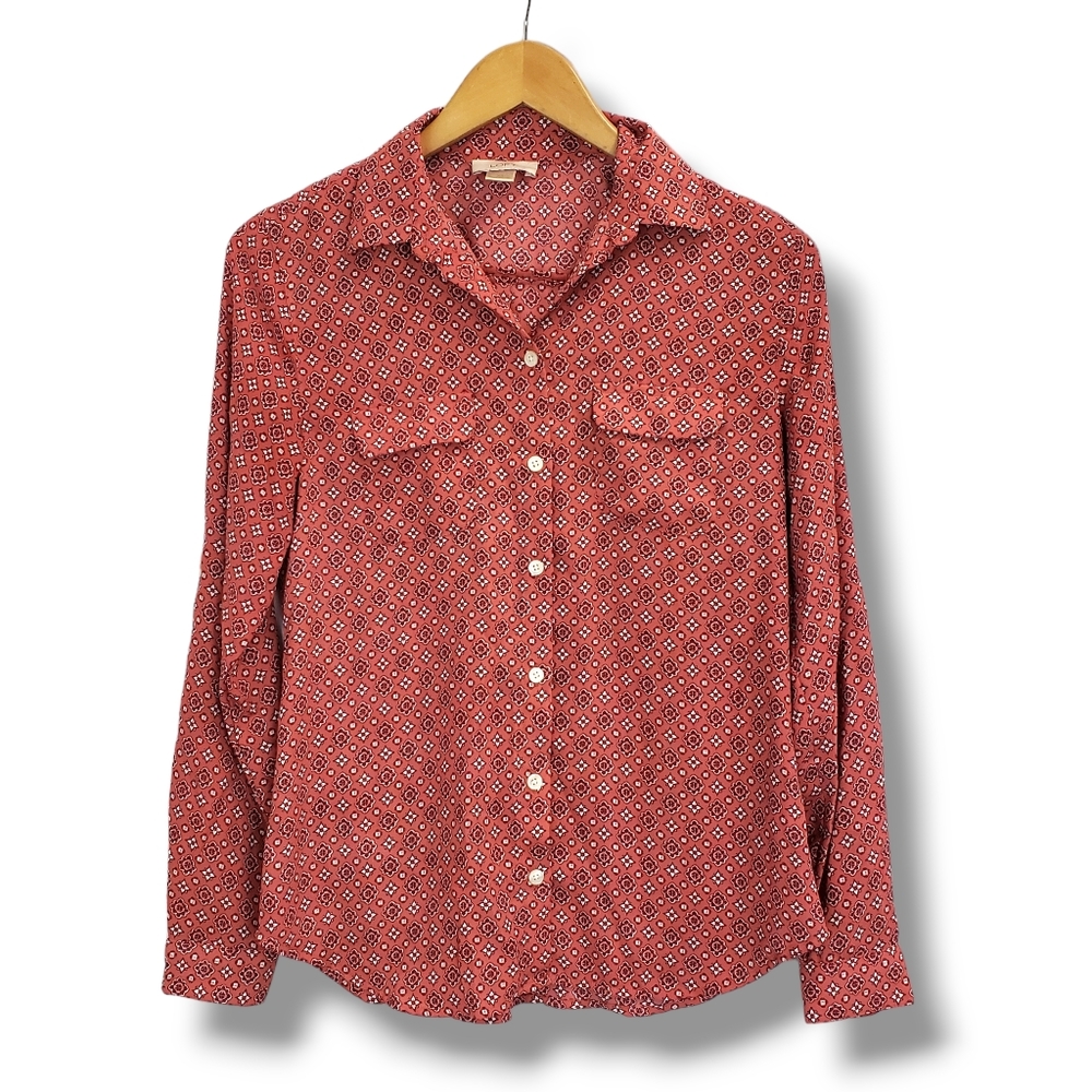 Ann Taylor Loft Salmon Orange-Pink Patterned Button-up Size XS